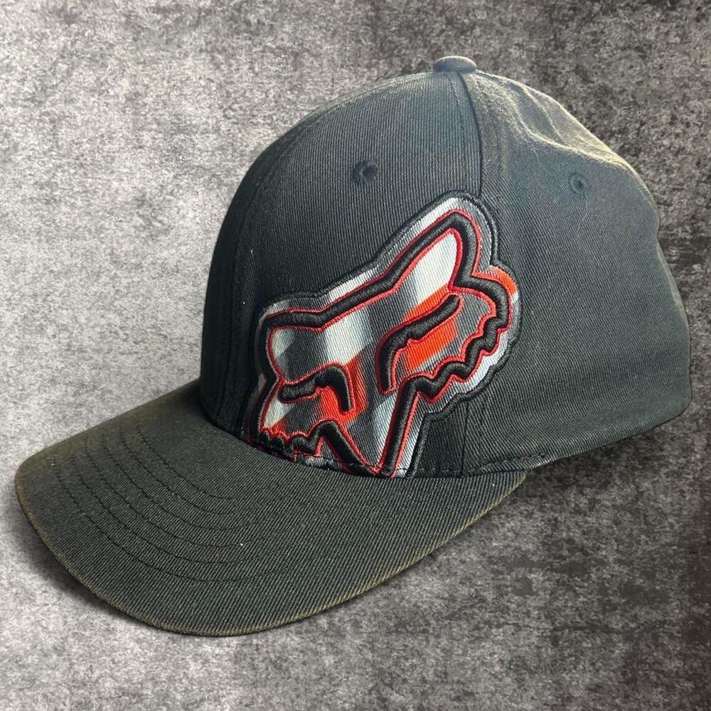 Fox Racing Y2K Moto Big Logo Flexfit Hat Plaid Black Red Fitted Size S/M